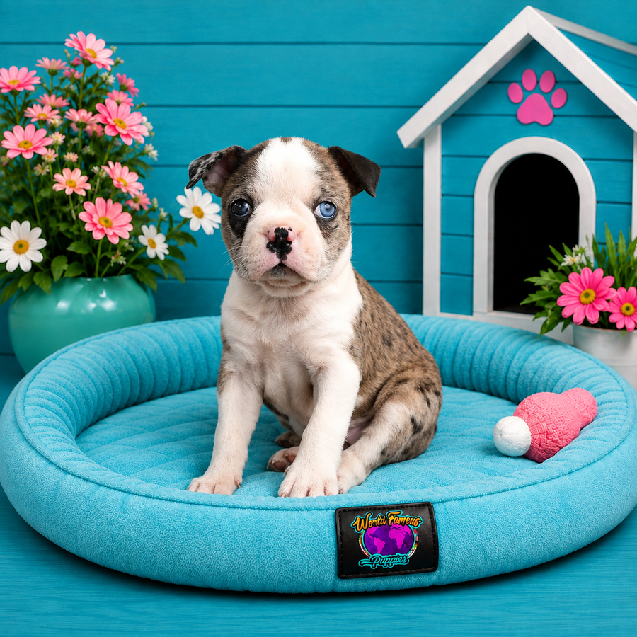 Bagel, Boston Terrier puppy for sale at World Famous Puppies